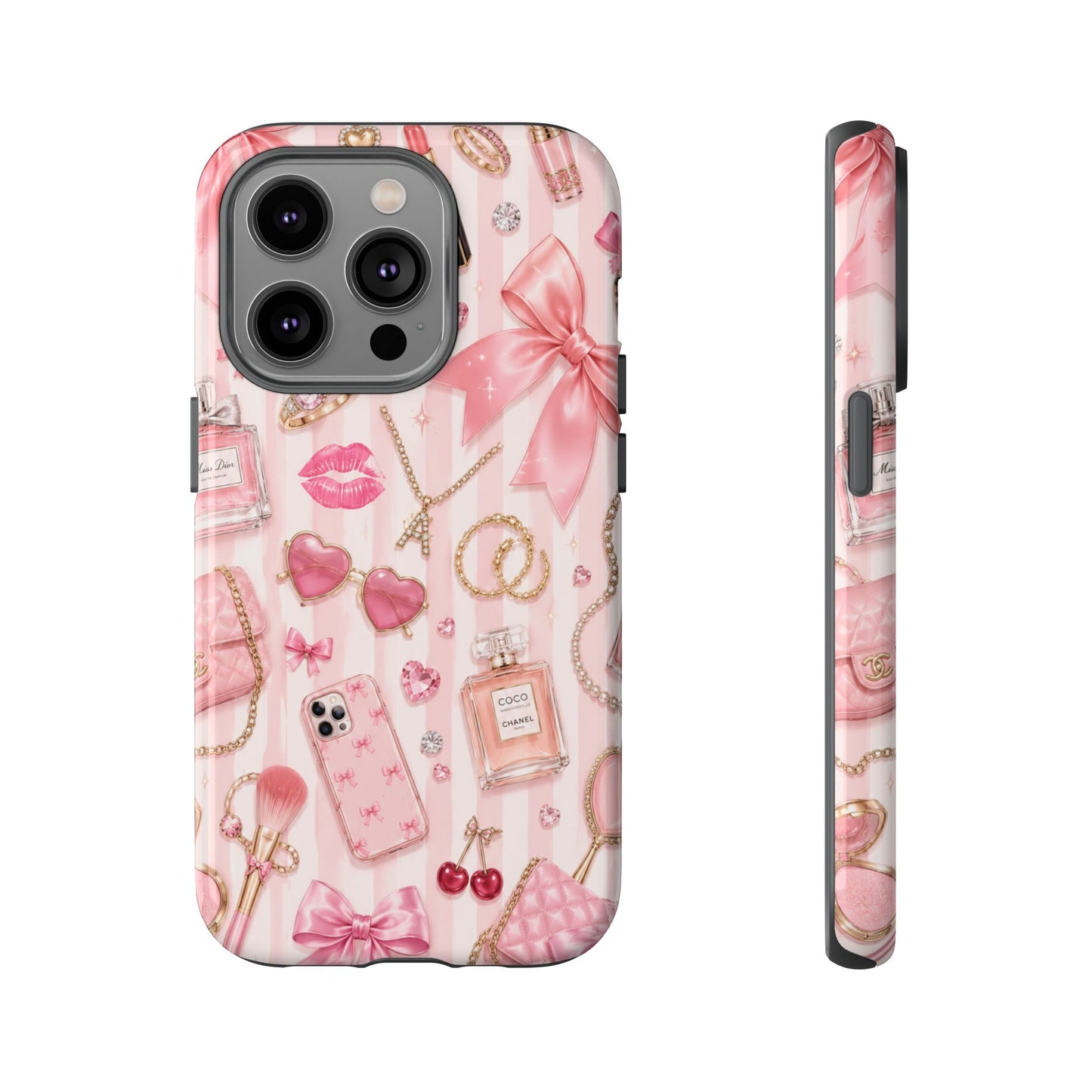 Pink Glam Pattern phone case | Makeup, bows, perfume, lipstick design