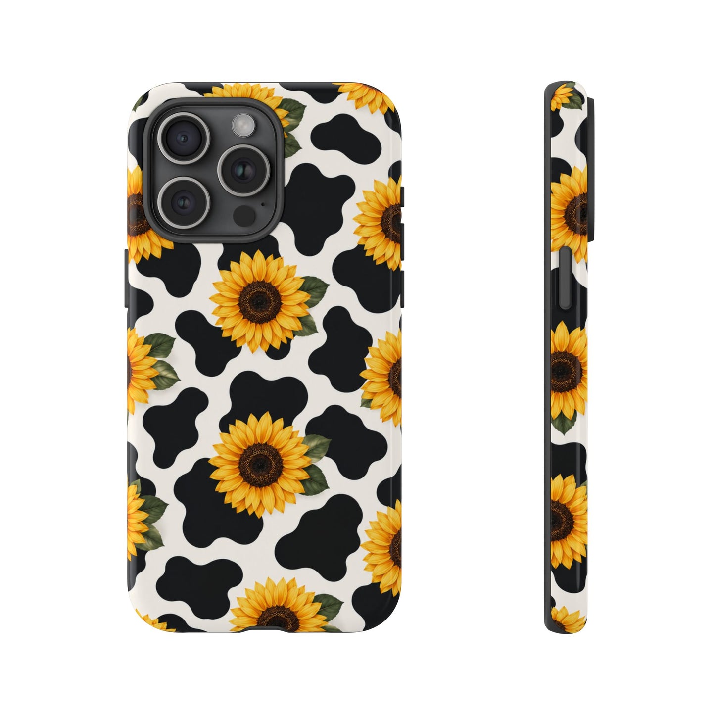Sunflower Cow Print Tough Case | Phone Case, Floral Farm Animal Pattern