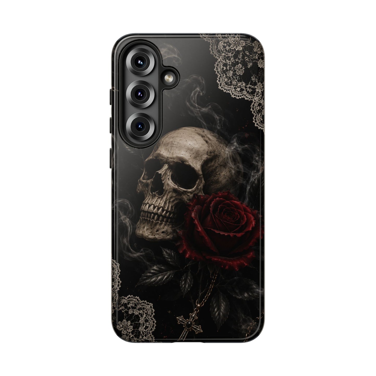 Sunflower Porch Co Skull with Red Rose phone case | Tough Cases