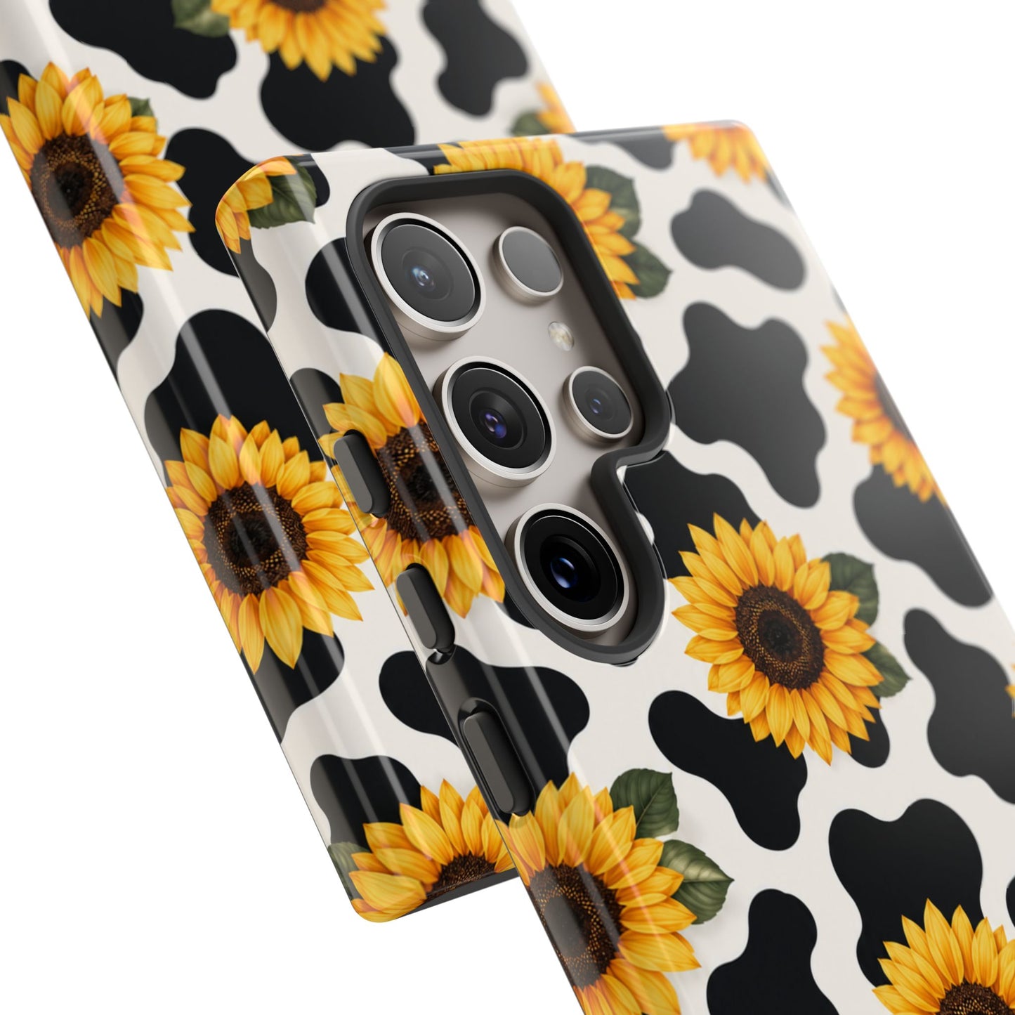Sunflower Cow Print Tough Case | Phone Case, Floral Farm Animal Pattern