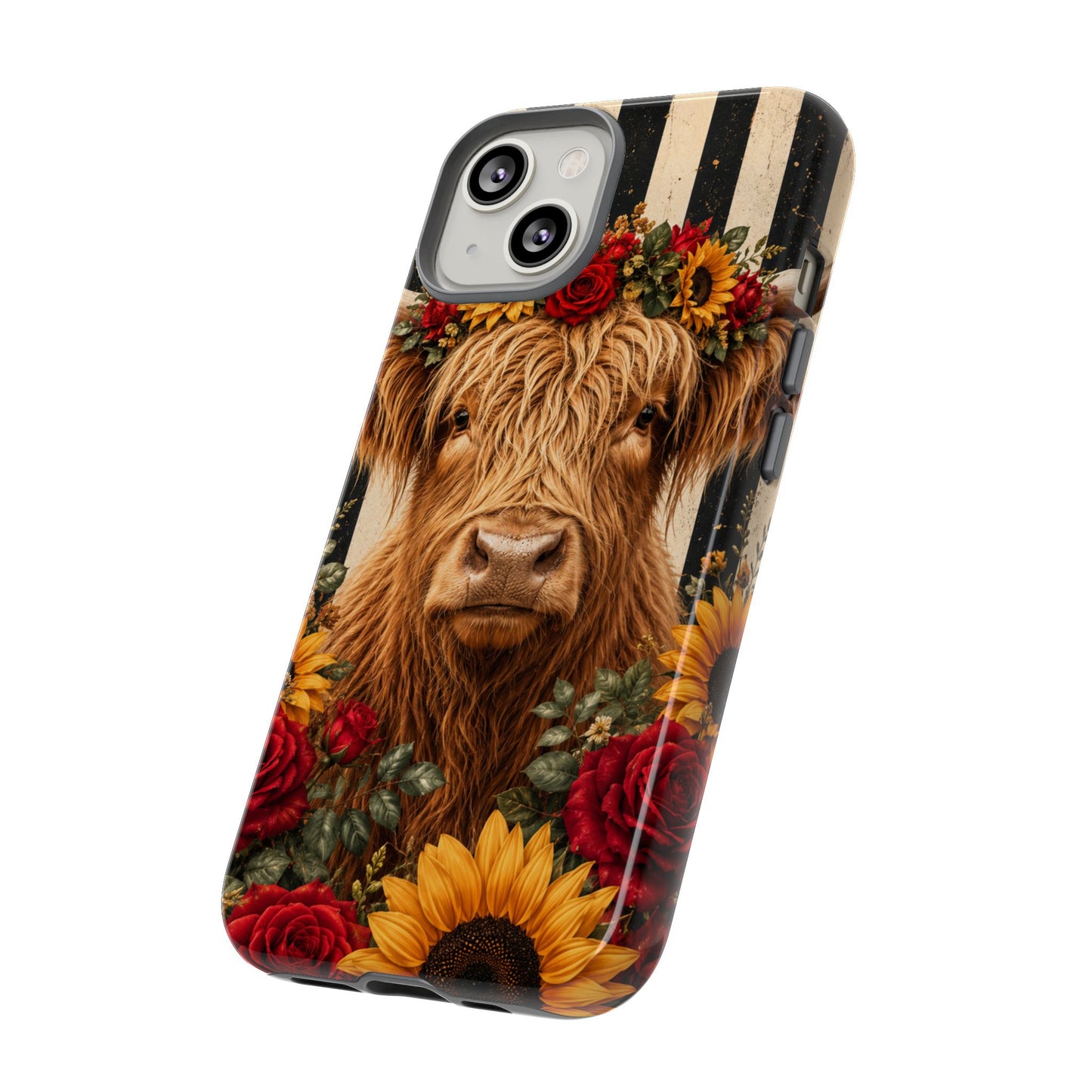 Sunflower Porch Co Highland Cow Floral Crown phone case | Tough Cases