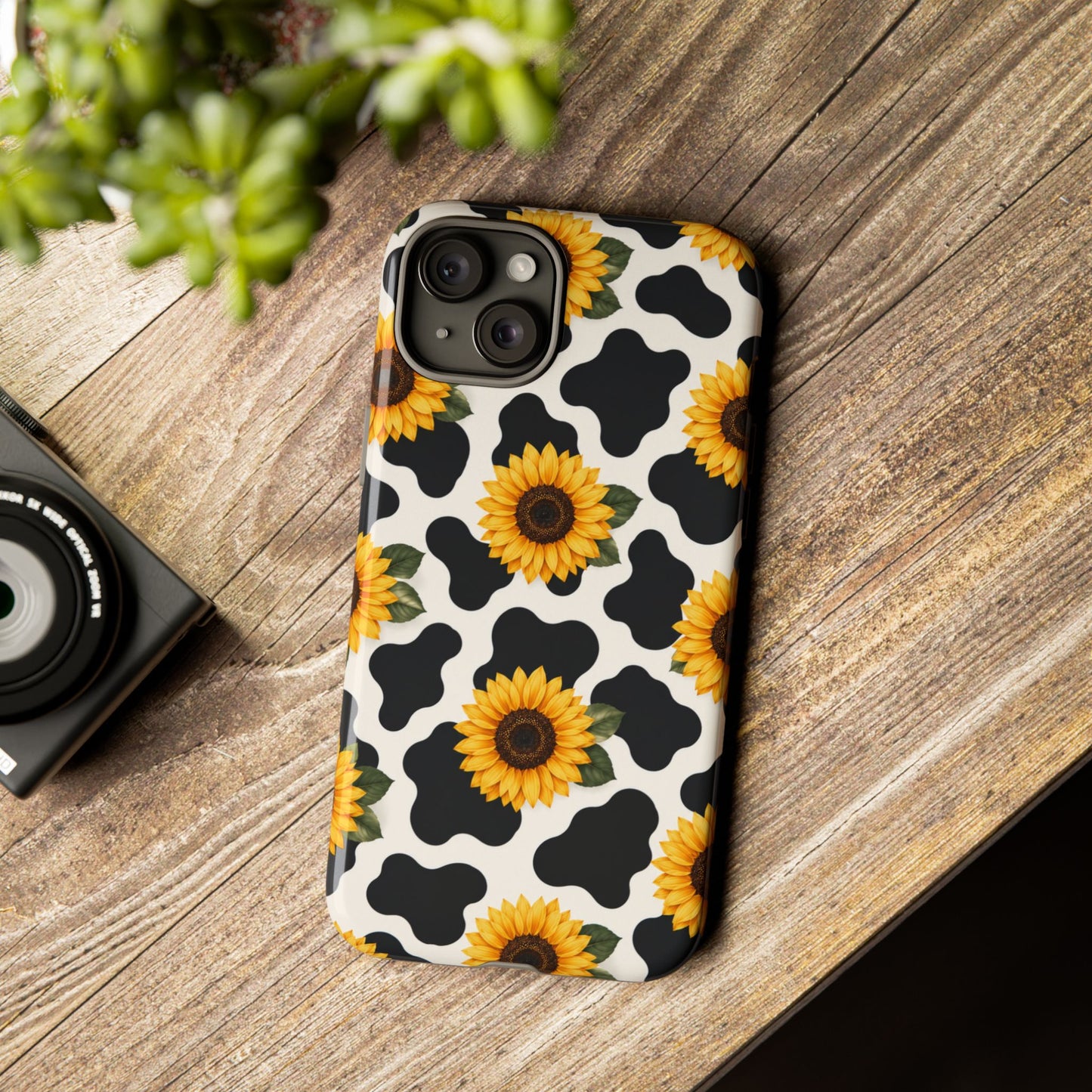 Sunflower Cow Print Tough Case | Phone Case, Floral Farm Animal Pattern