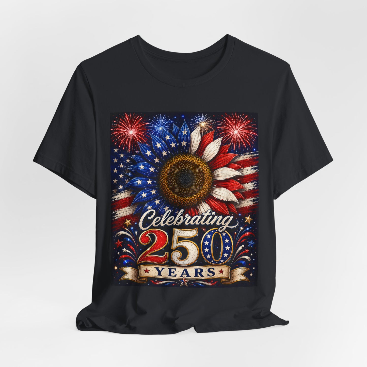 Sunflower Porch Co Celebrating 250 Years American Flag Sunflower T-Shirt