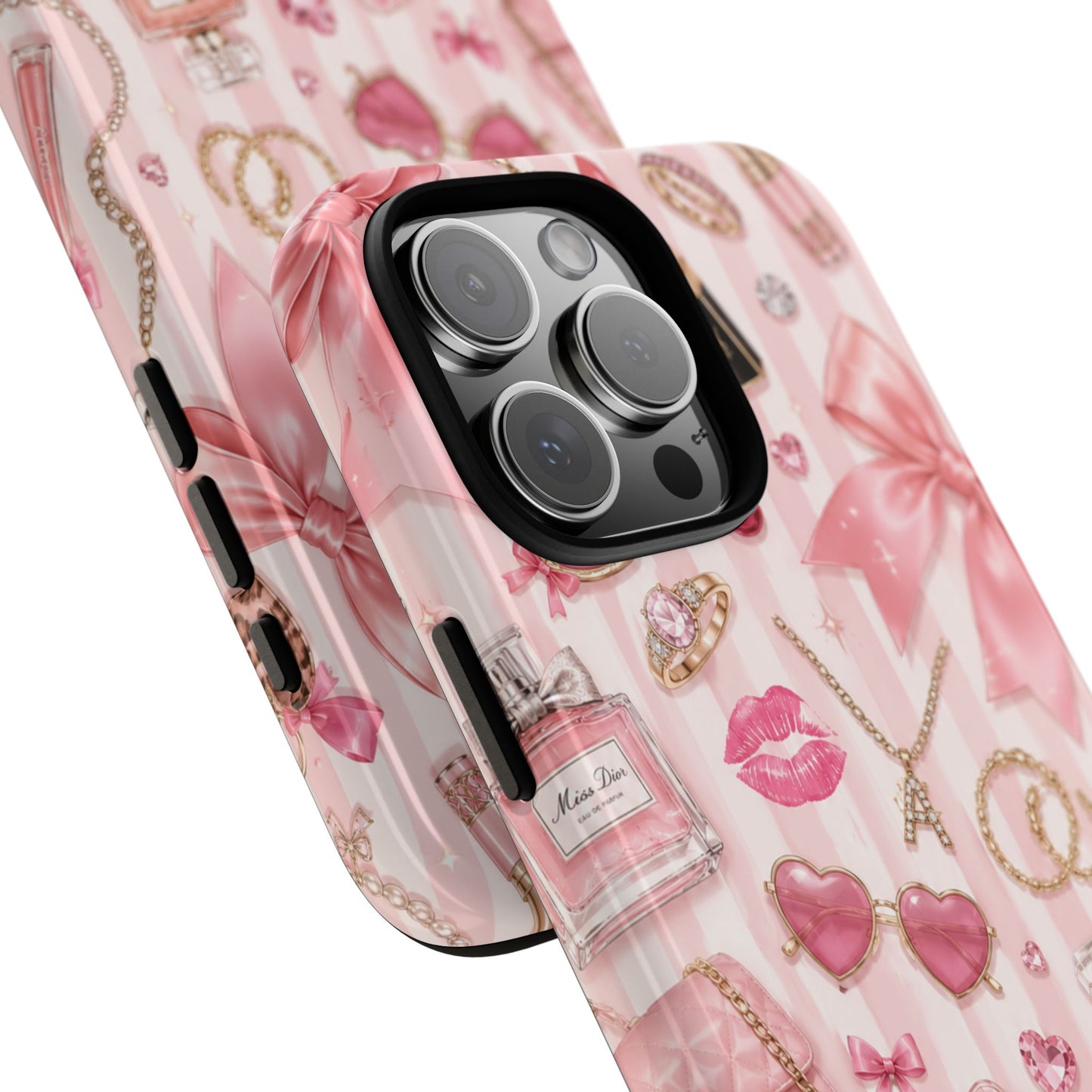 Pink Glam Pattern phone case | Makeup, bows, perfume, lipstick design