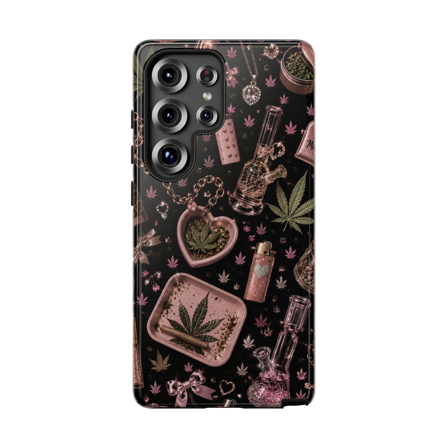 Sunflower Porch Co Pink Cannabis Pattern Tough Case | Weed Leaf Phone Case, Grinder & Lighter Design