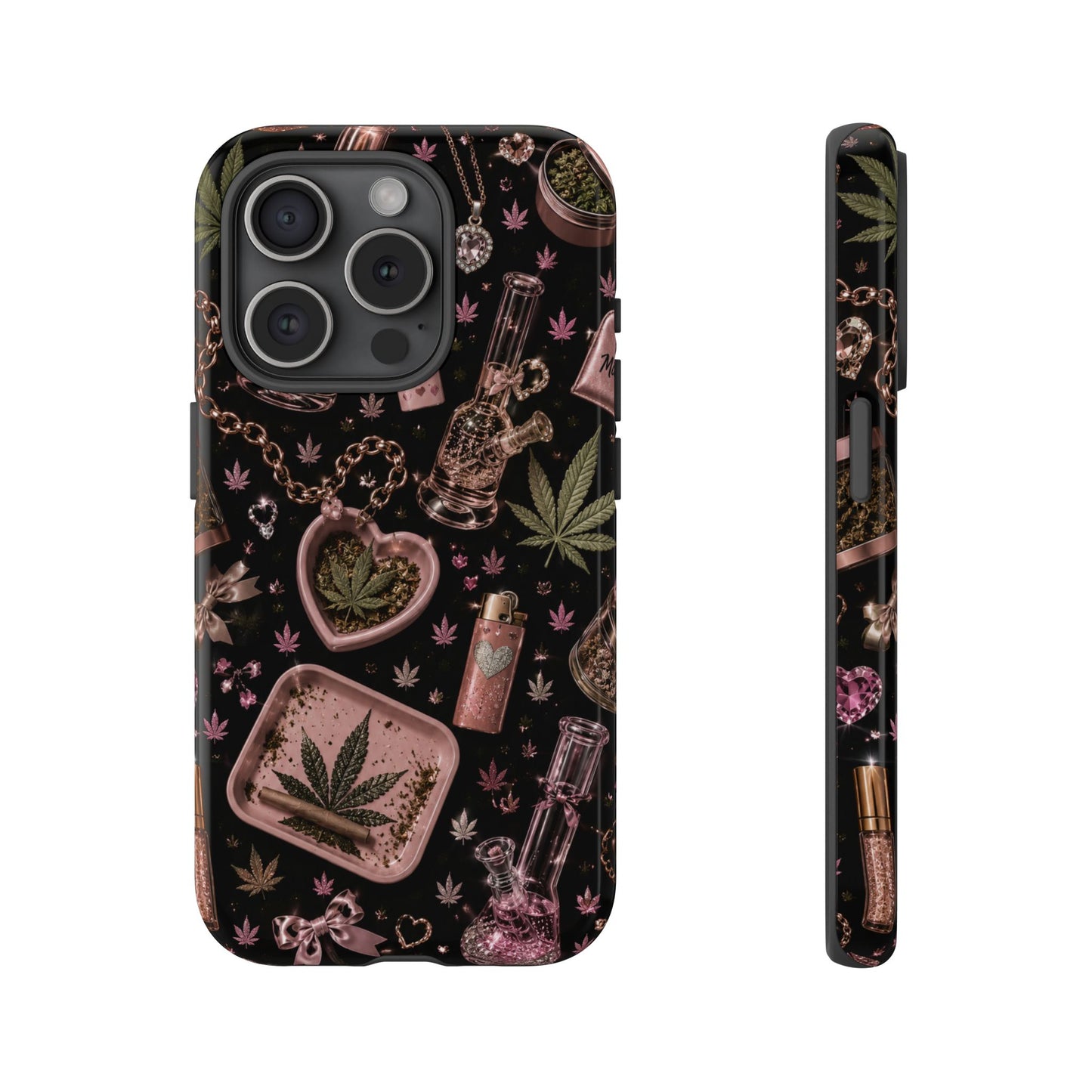 Sunflower Porch Co Pink Cannabis Pattern Tough Case | Weed Leaf Phone Case, Grinder & Lighter Design