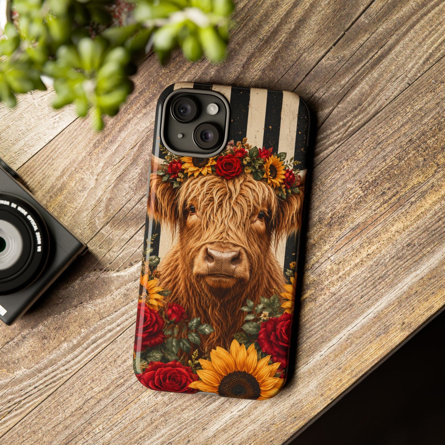 Sunflower Porch Co Highland Cow Floral Crown phone case | Tough Cases