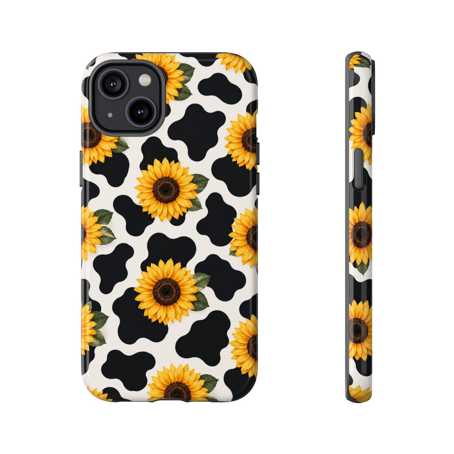 Sunflower Cow Print Tough Case | Phone Case, Floral Farm Animal Pattern