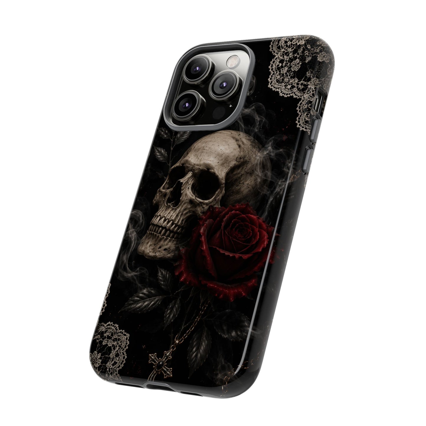 Sunflower Porch Co Skull with Red Rose phone case | Tough Cases