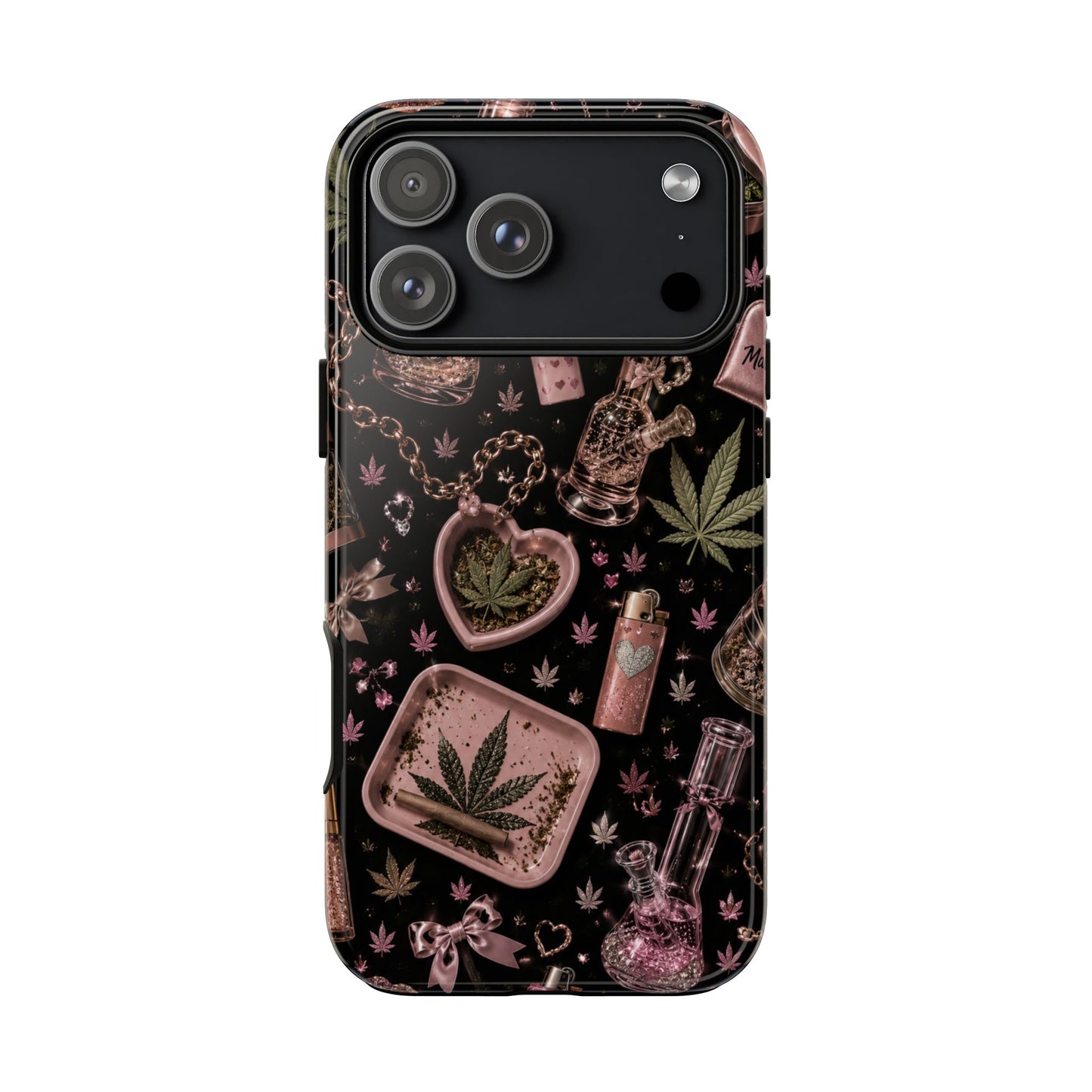 Sunflower Porch Co Pink Cannabis Pattern Tough Case | Weed Leaf Phone Case, Grinder & Lighter Design