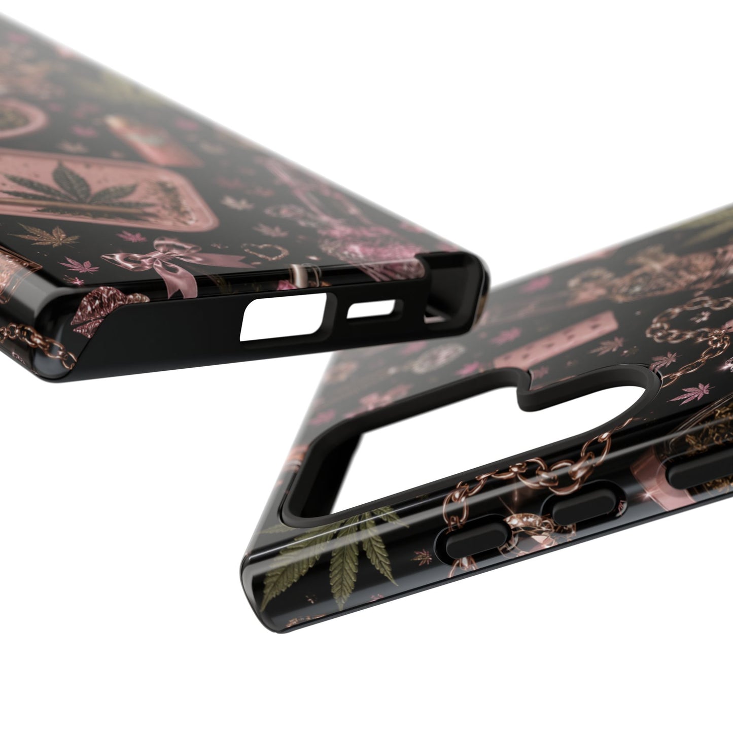 Sunflower Porch Co Pink Cannabis Pattern Tough Case | Weed Leaf Phone Case, Grinder & Lighter Design
