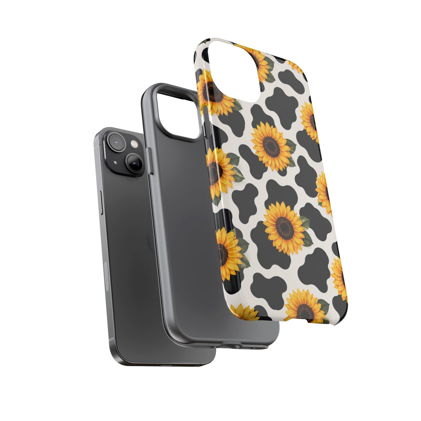 Sunflower Cow Print Tough Case | Phone Case, Floral Farm Animal Pattern