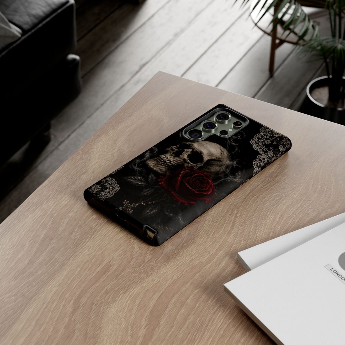 Sunflower Porch Co Skull with Red Rose phone case | Tough Cases