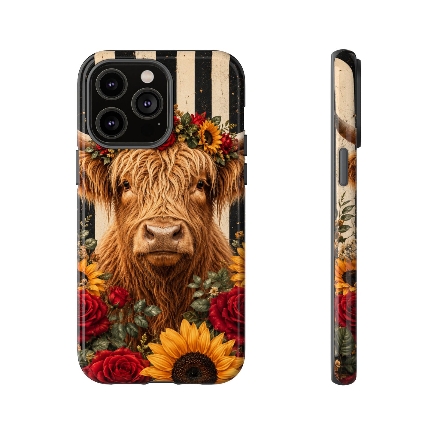 Sunflower Porch Co Highland Cow Floral Crown phone case | Tough Cases