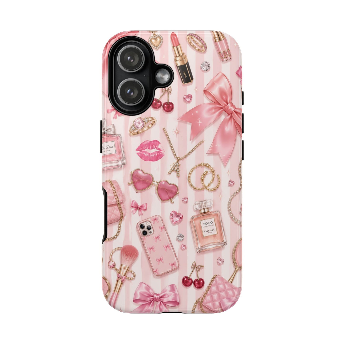 Pink Glam Pattern phone case | Makeup, bows, perfume, lipstick design