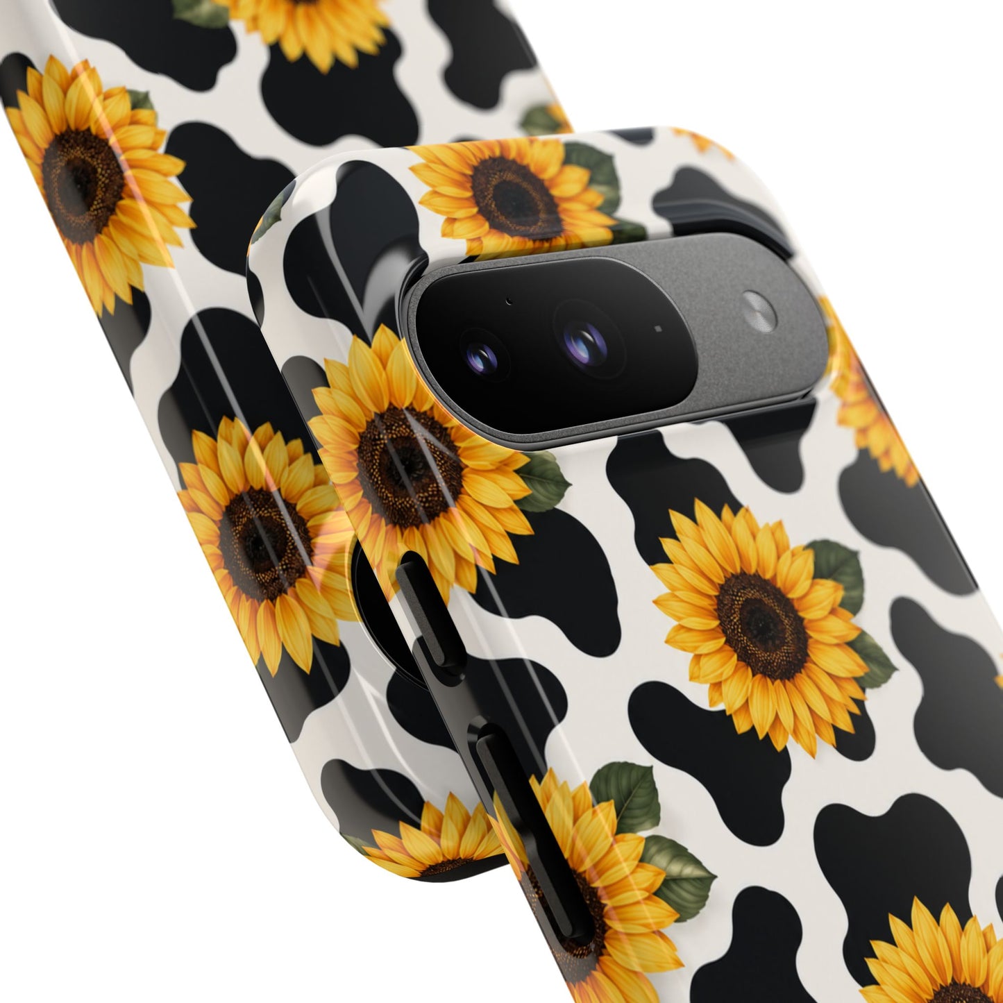 Sunflower Cow Print Tough Case | Phone Case, Floral Farm Animal Pattern