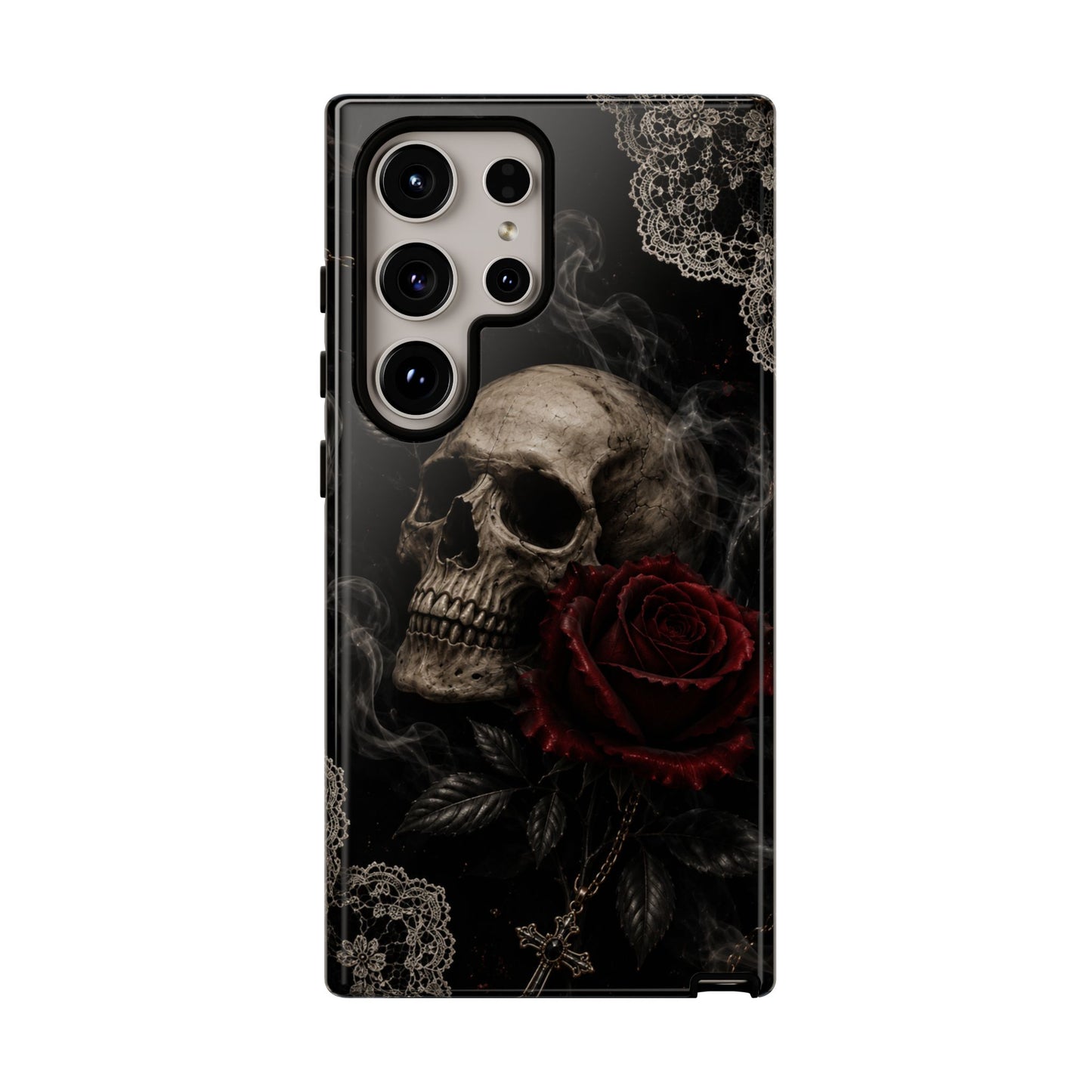 Sunflower Porch Co Skull with Red Rose phone case | Tough Cases