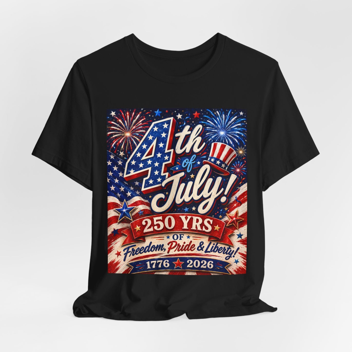 Sunflower Porch Co 4th of July T-Shirt - 250 Years 1776-2026 Fireworks, Freedom, Pride & Liberty Tee
