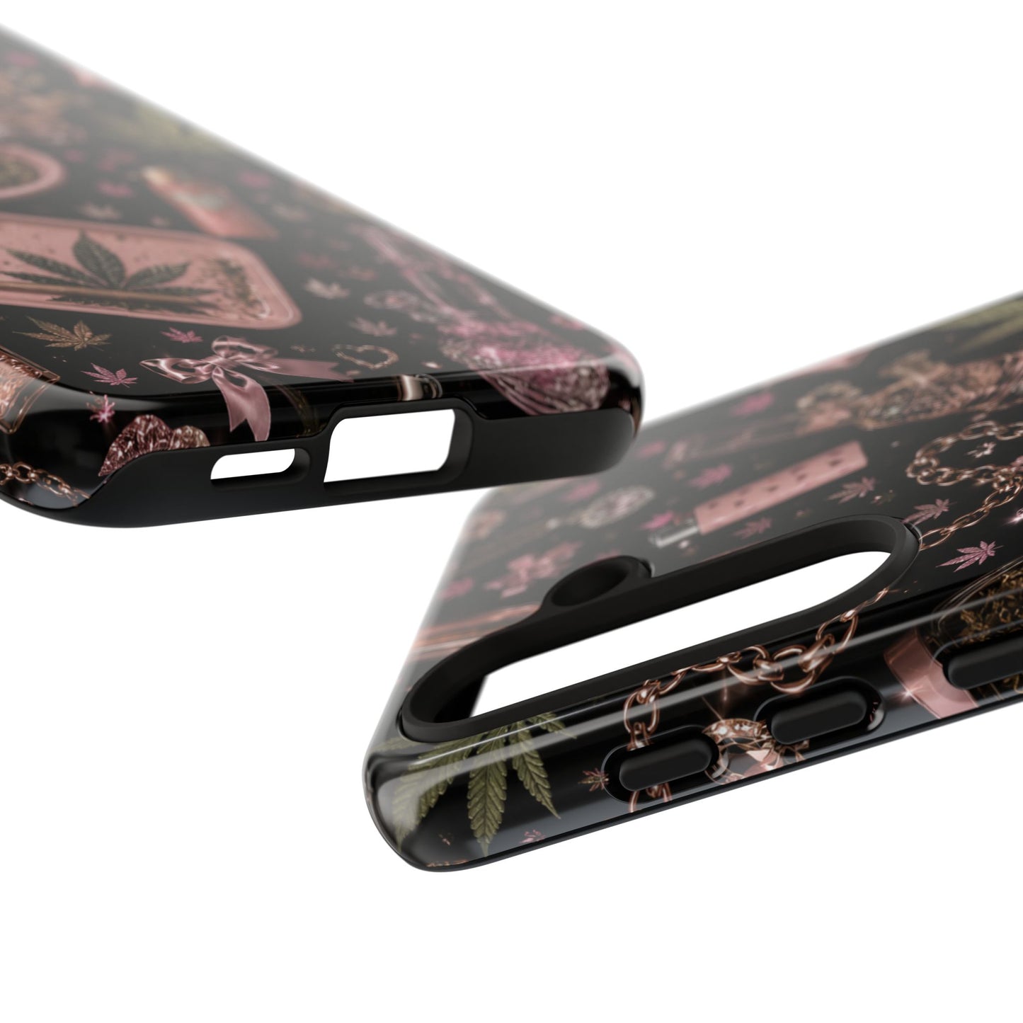 Sunflower Porch Co Pink Cannabis Pattern Tough Case | Weed Leaf Phone Case, Grinder & Lighter Design