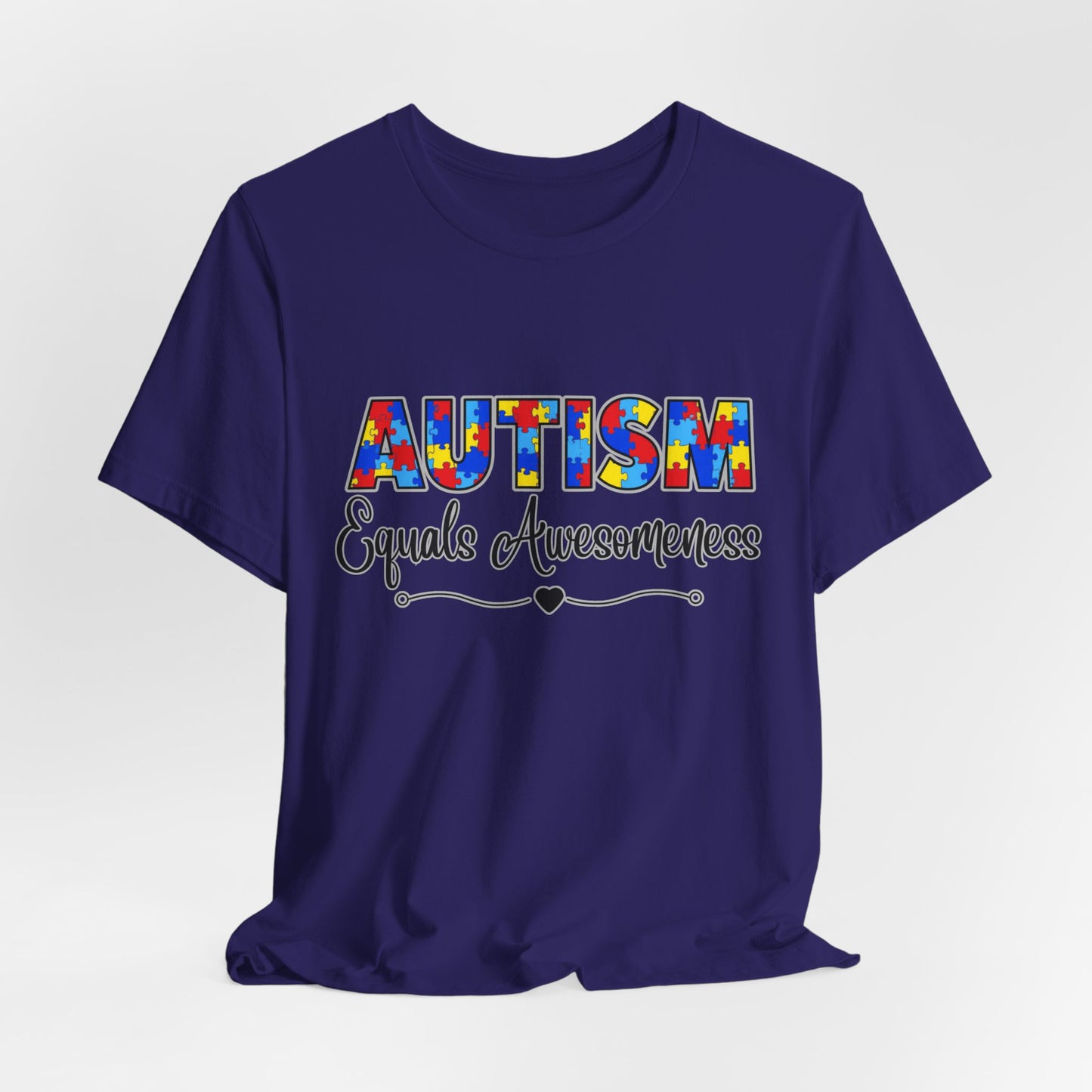 SunflowerPorchCo Autism Equals Awesomeness T-Shirt | Puzzle Heart Autism Awareness Tee