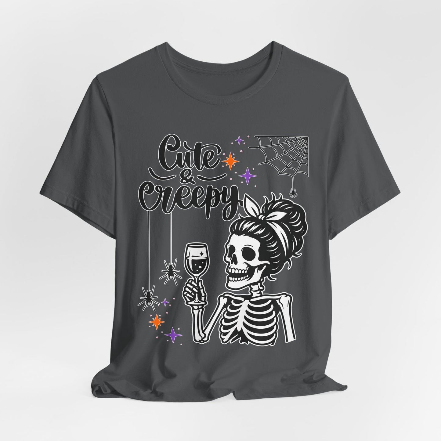 Cute & Creepy Skeleton Lady T-Shirt | Halloween Skull Wine Tee