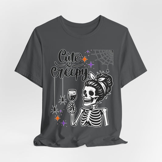 Cute & Creepy Skeleton Lady T-Shirt | Halloween Skull Wine Tee