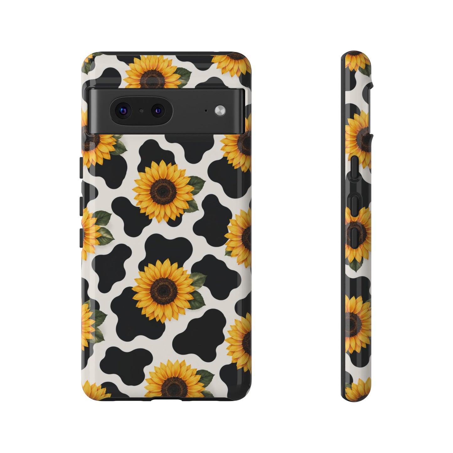Sunflower Cow Print Tough Case | Phone Case, Floral Farm Animal Pattern