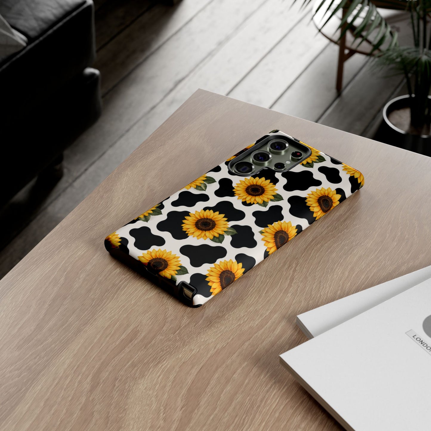 Sunflower Cow Print Tough Case | Phone Case, Floral Farm Animal Pattern