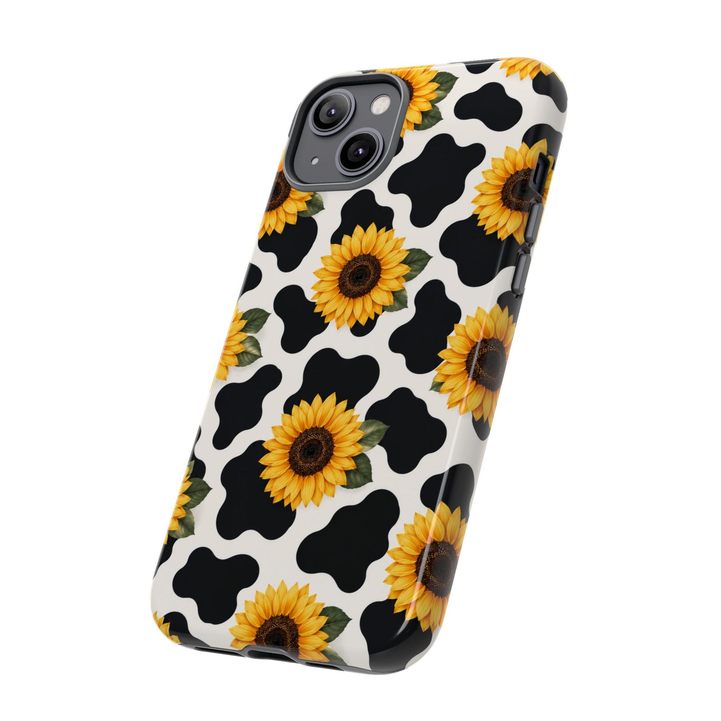 Sunflower Cow Print Tough Case | Phone Case, Floral Farm Animal Pattern