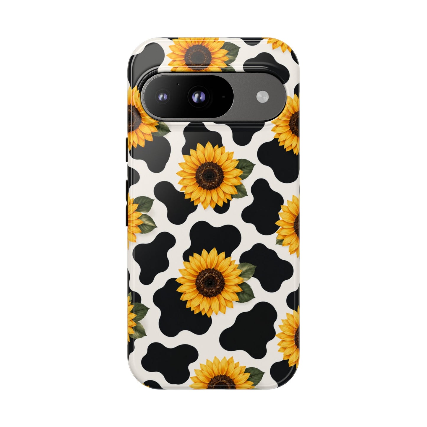 Sunflower Cow Print Tough Case | Phone Case, Floral Farm Animal Pattern