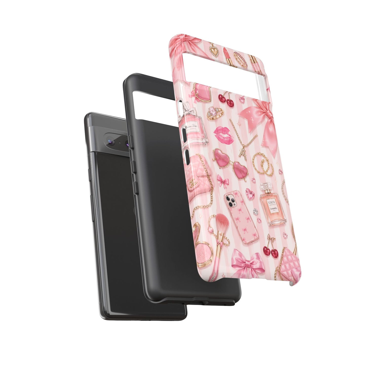 Pink Glam Pattern phone case | Makeup, bows, perfume, lipstick design