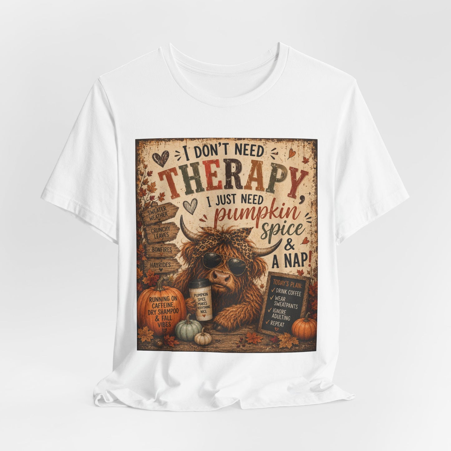 Sunflower Porch Co Pumpkin Spice & A Nap Highland Cow Tee | Fall Autumn Cozy Shirt