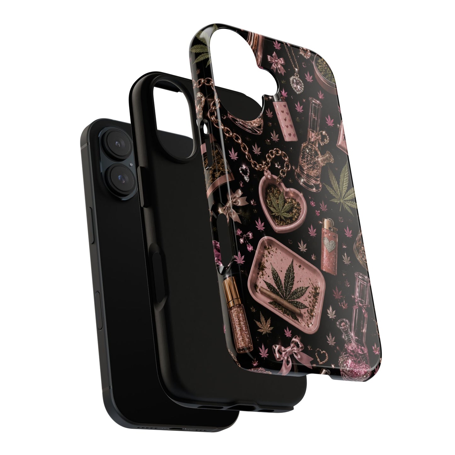 Sunflower Porch Co Pink Cannabis Pattern Tough Case | Weed Leaf Phone Case, Grinder & Lighter Design