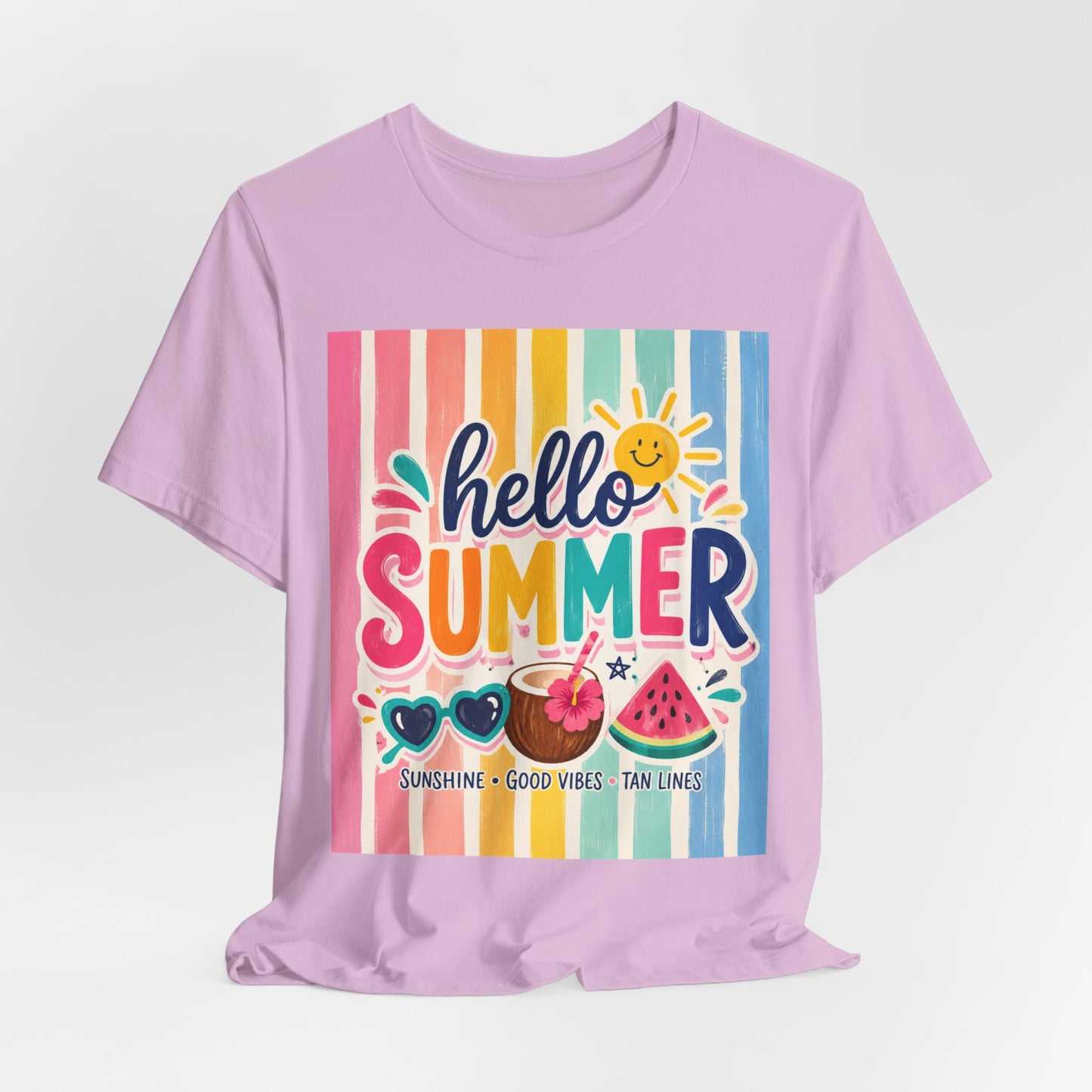 Sunflower Porch Co. Hello Summer Tee - Colorful Stripes, Sunshine & Watermelon Graphic