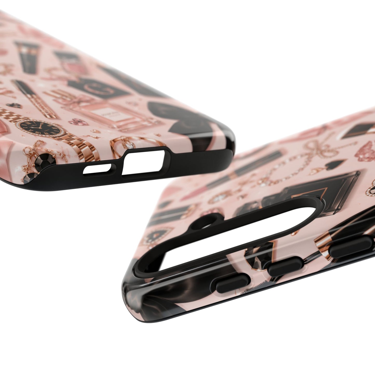 Sunflower Porch Co Glam Makeup Pattern Phone Case | Rose Gold Cosmetics, Perfume, Lipstick