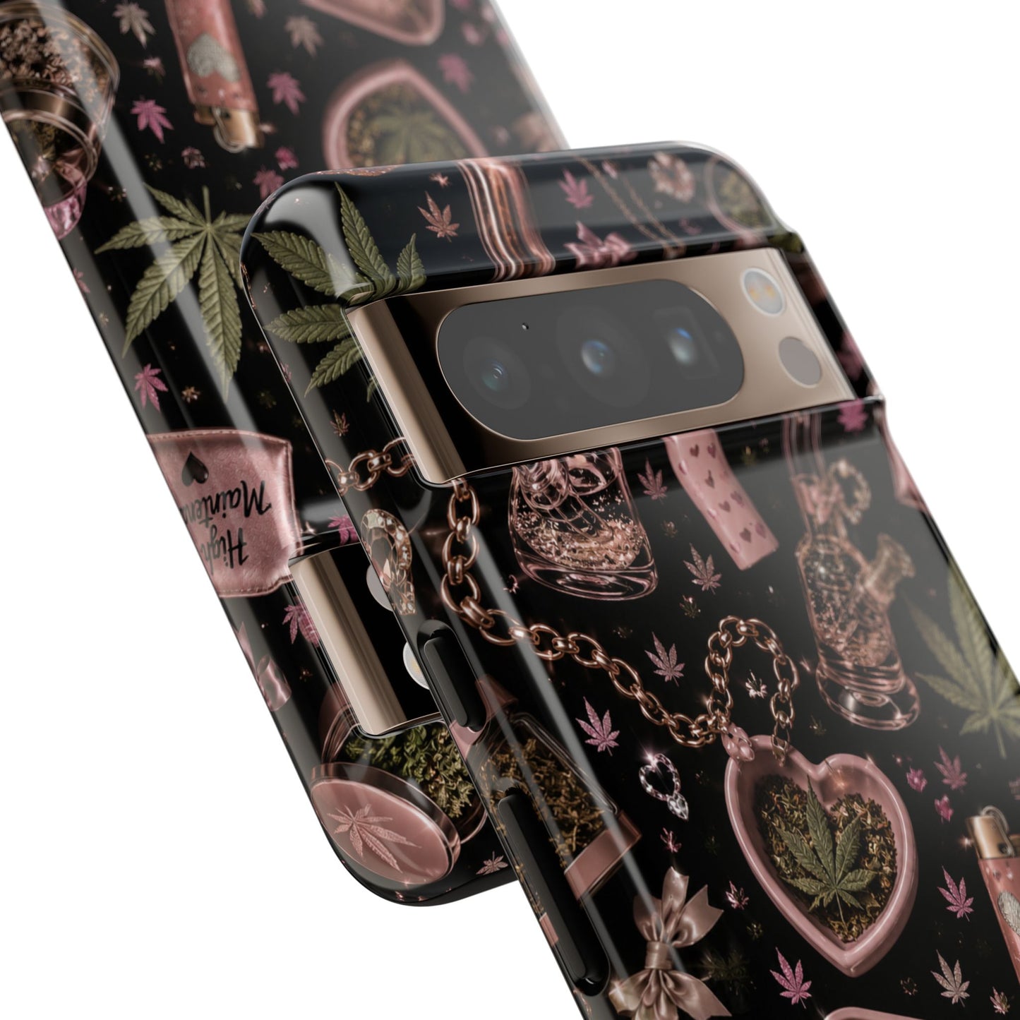 Sunflower Porch Co Pink Cannabis Pattern Tough Case | Weed Leaf Phone Case, Grinder & Lighter Design