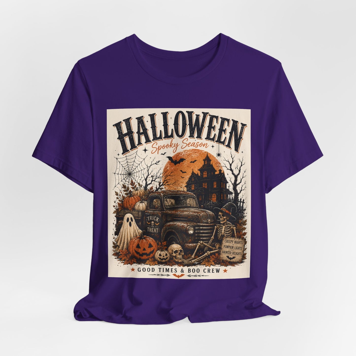 Sunflower Porch Co Halloween Vintage Truck Tee | Spooky Season Pumpkin Ghost Haunted House