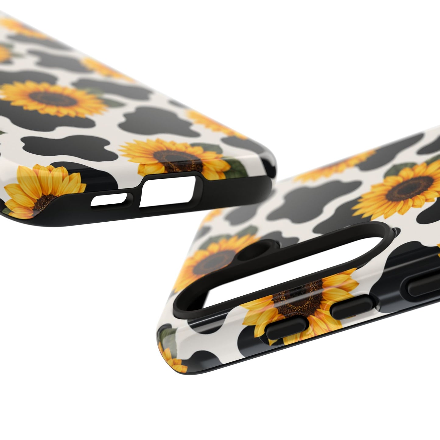 Sunflower Cow Print Tough Case | Phone Case, Floral Farm Animal Pattern