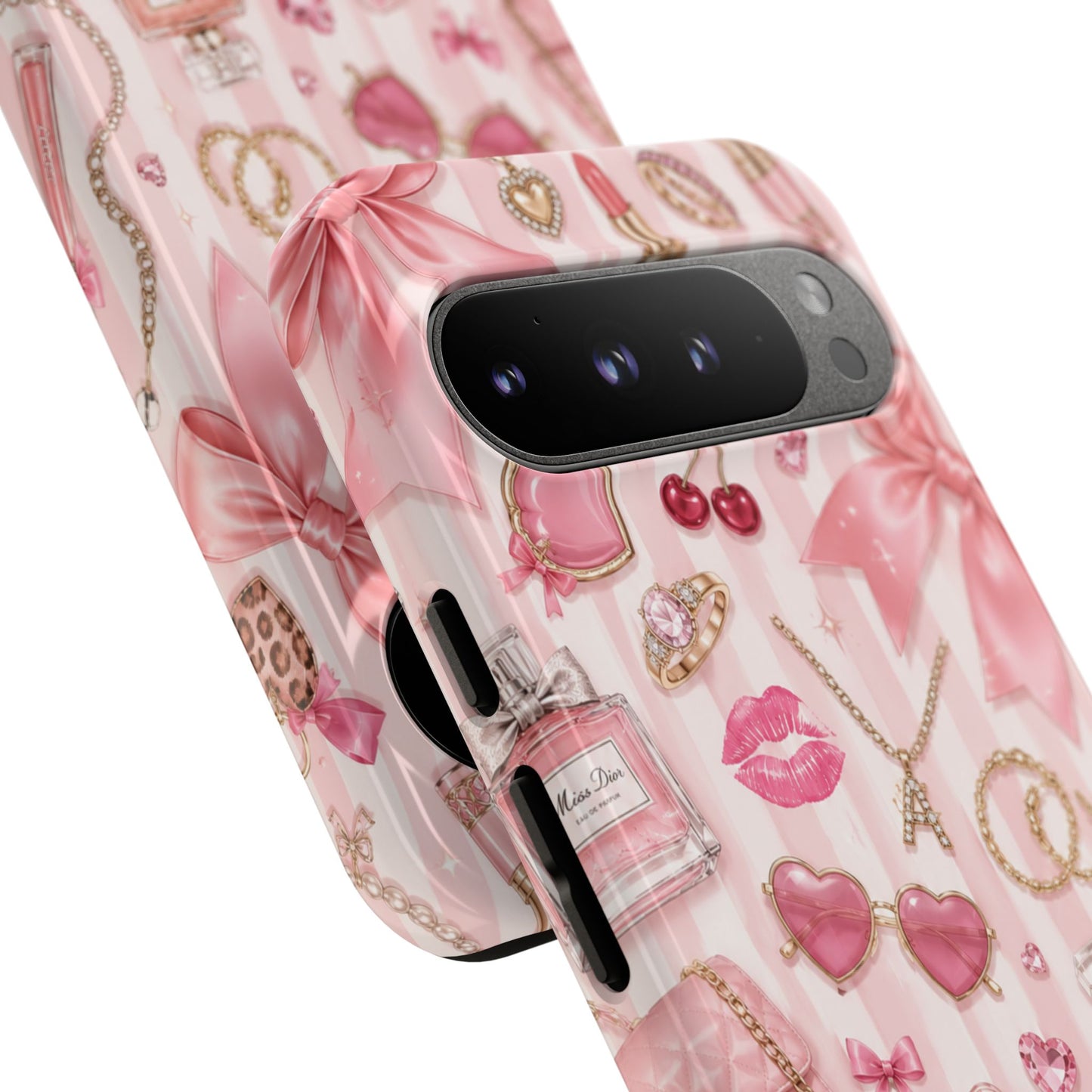 Pink Glam Pattern phone case | Makeup, bows, perfume, lipstick design
