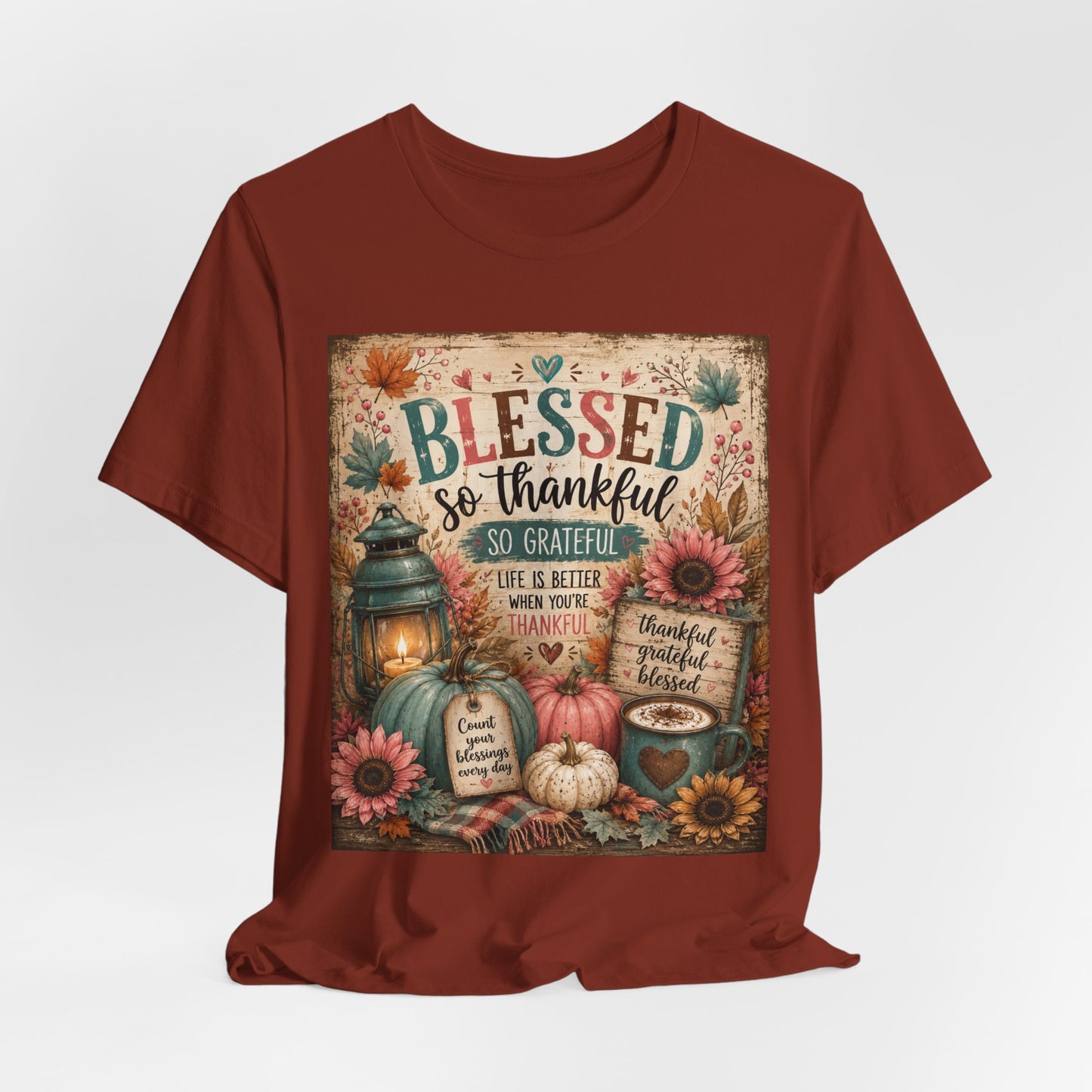 Sunflower Porch Co Blessed So Thankful Thanksgiving Tee | Fall Pumpkin Sunflower Tee