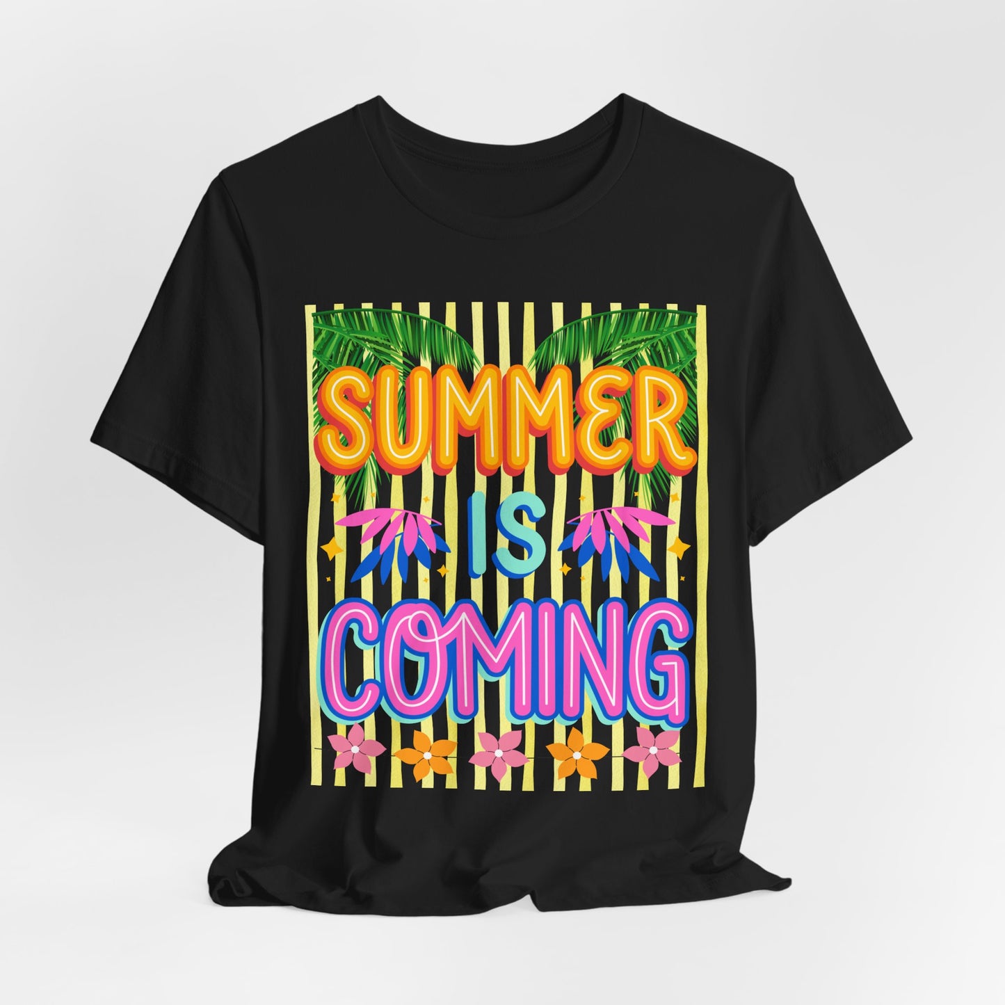 SunflowerPorchCo Summer Is Coming T-Shirt | Tropical Palm Flowers Tee