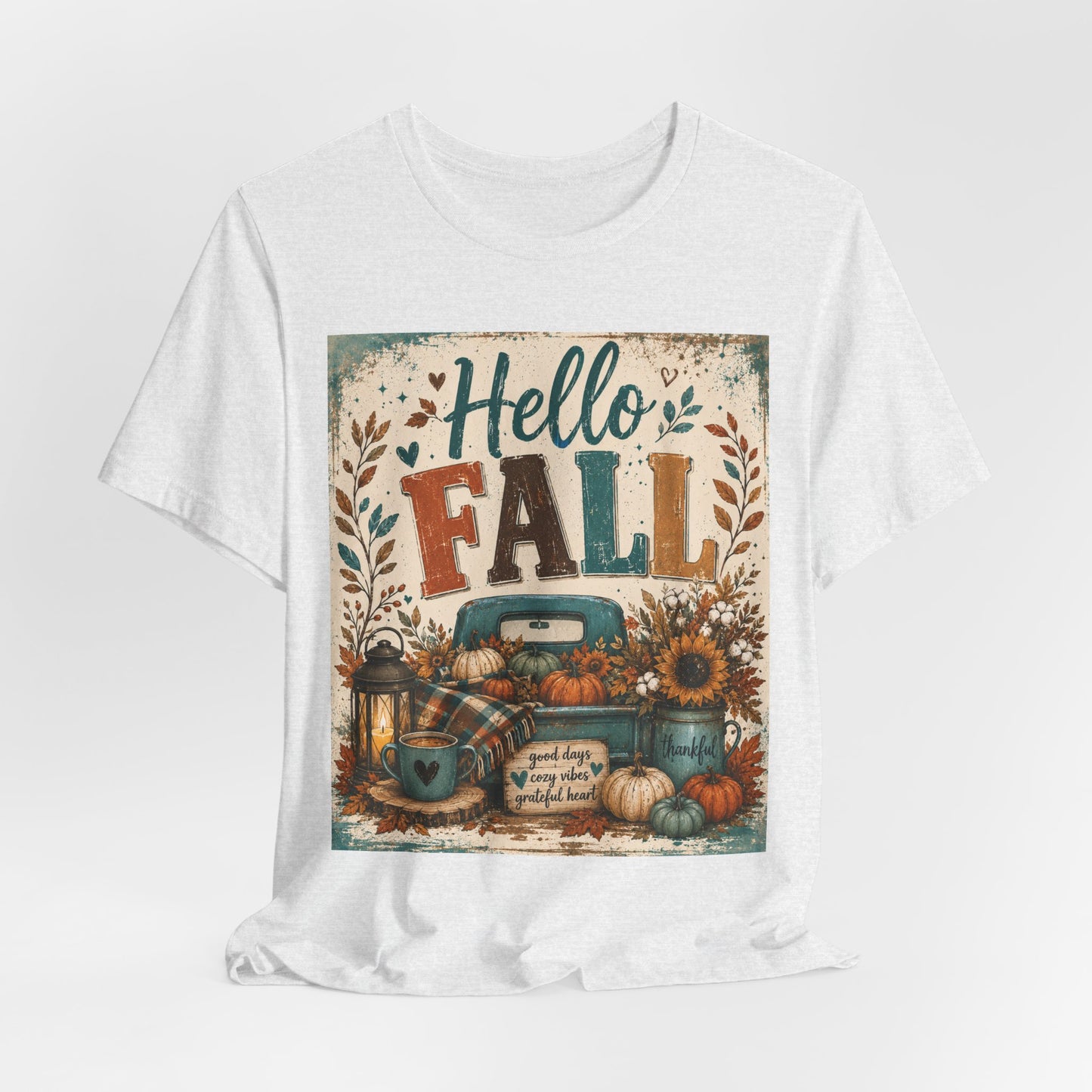 Sunflower Porch Co Hello Fall Truck Tee | Pumpkin, Sunflower, Rustic Autumn Design