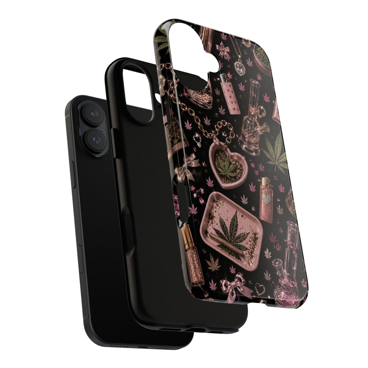 Sunflower Porch Co Pink Cannabis Pattern Tough Case | Weed Leaf Phone Case, Grinder & Lighter Design