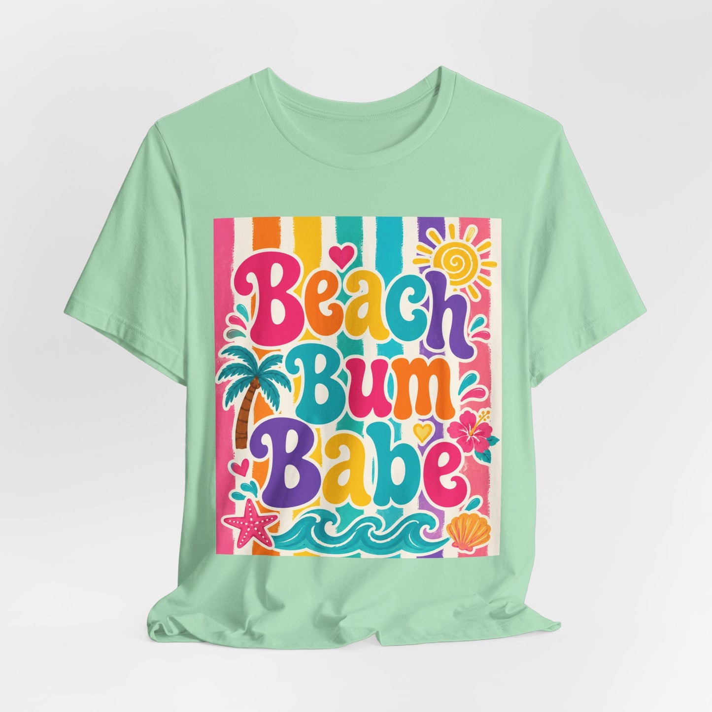 Sunflower Porch Co. Beach Bum Babe T-Shirt — Colorful Retro Tropical Summer Tee
