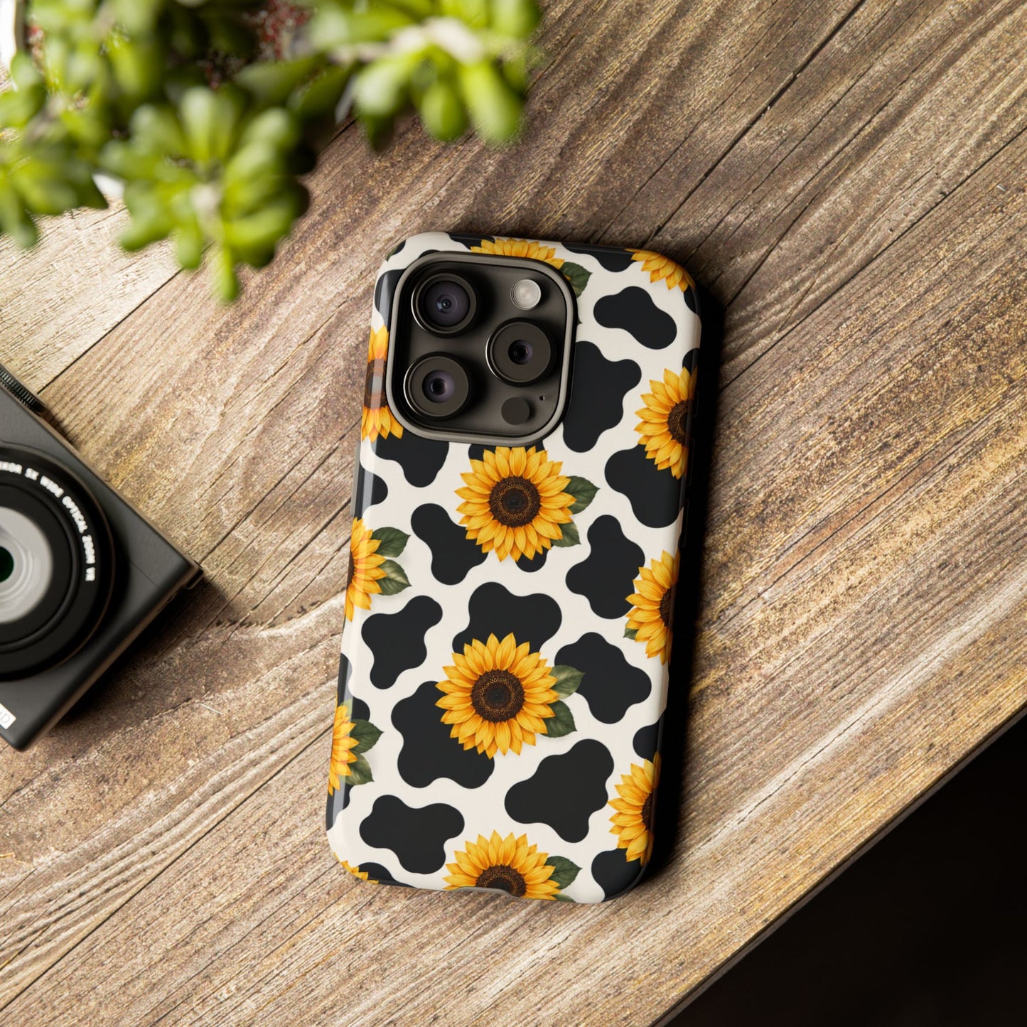 Sunflower Cow Print Tough Case | Phone Case, Floral Farm Animal Pattern