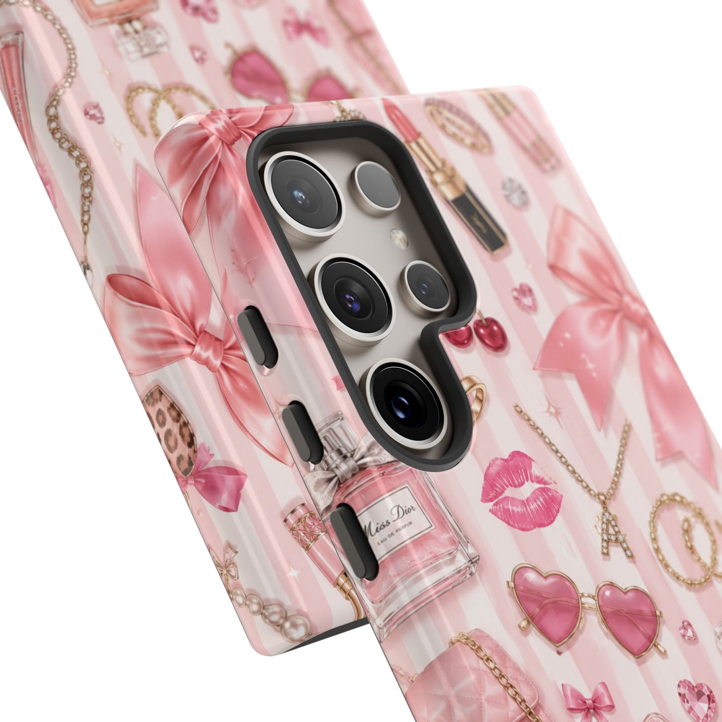 Pink Glam Pattern phone case | Makeup, bows, perfume, lipstick design
