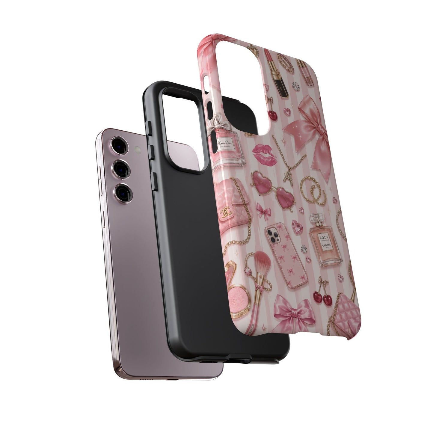 Pink Glam Pattern phone case | Makeup, bows, perfume, lipstick design