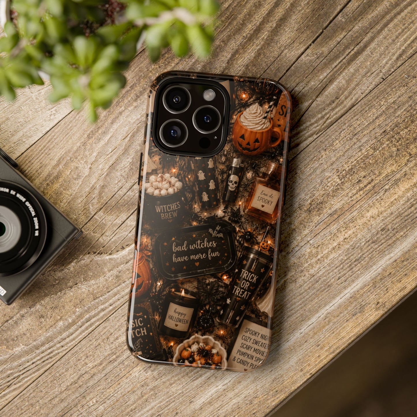 Sunflower Porch Co Halloween Collage phone case | spooky pumpkin witchy design