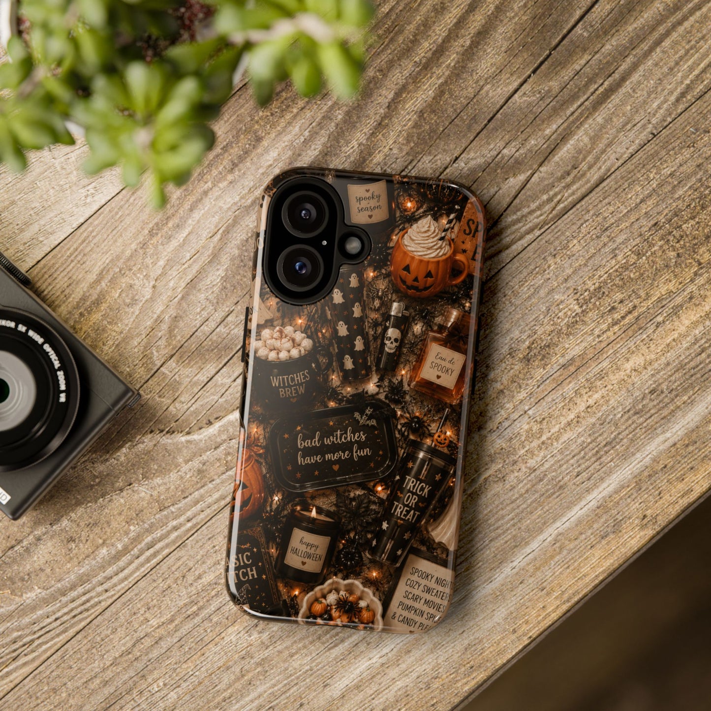 Sunflower Porch Co Halloween Collage phone case | spooky pumpkin witchy design