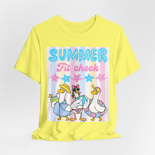 SunflowerPorchCo Summer Fit Check Tee | Cartoon Ducks in Sunglasses, Pastel Beach Vibes